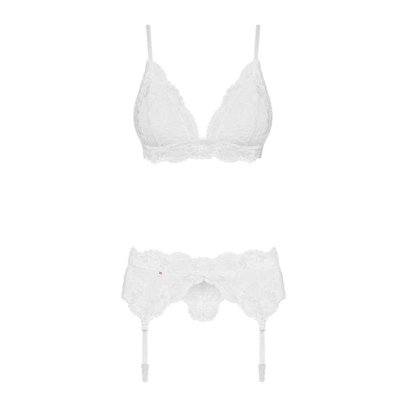 ensemble lingerie séduisante blanc jarretelles dentelle rembourrée soutiengorge bretelles réglables bonnets string inclus extensible confortable élégant sensuel glamour