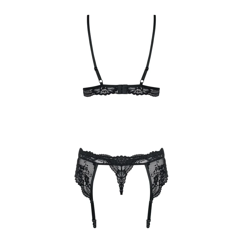 Ensemble lingerie dentelle noire sculptante ajustable sexy soutiengorge portejarretelles string bonnets maintien confortable extensible polyamide élasthanne sensualité élégance