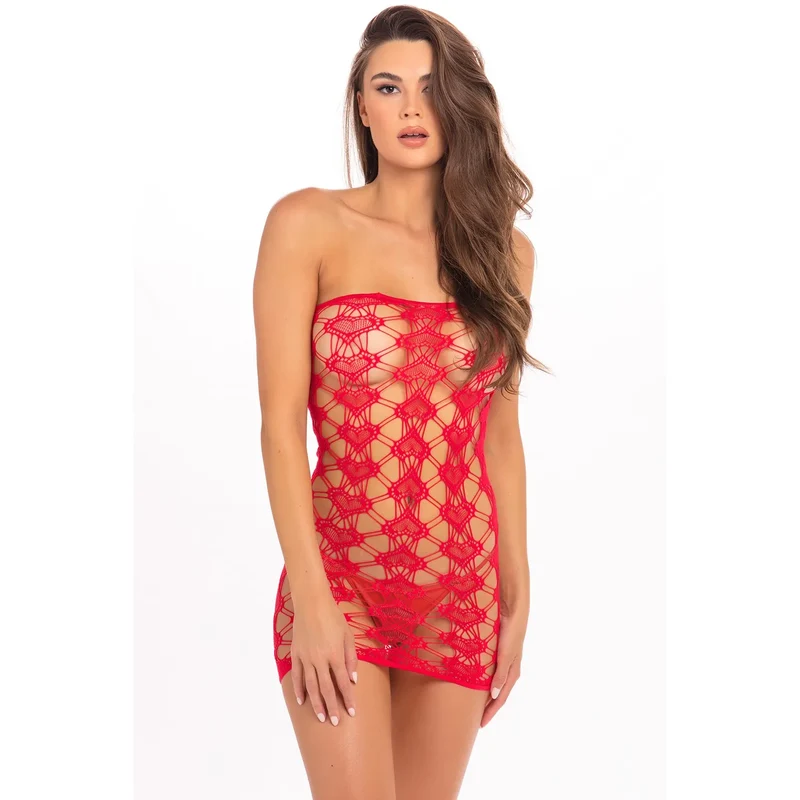 robe tube rouge maille élastique ajustée moulante cœur brodé épaules dénudées sexy glamour sensuelle soirée chic taille unique nylon élasthanne