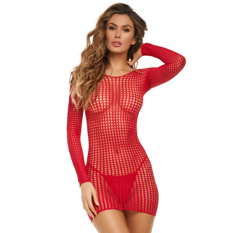 robe résille fantaisie rouge sexy soirée élégante nylon extensible transparente légère moulante séduisante glamour