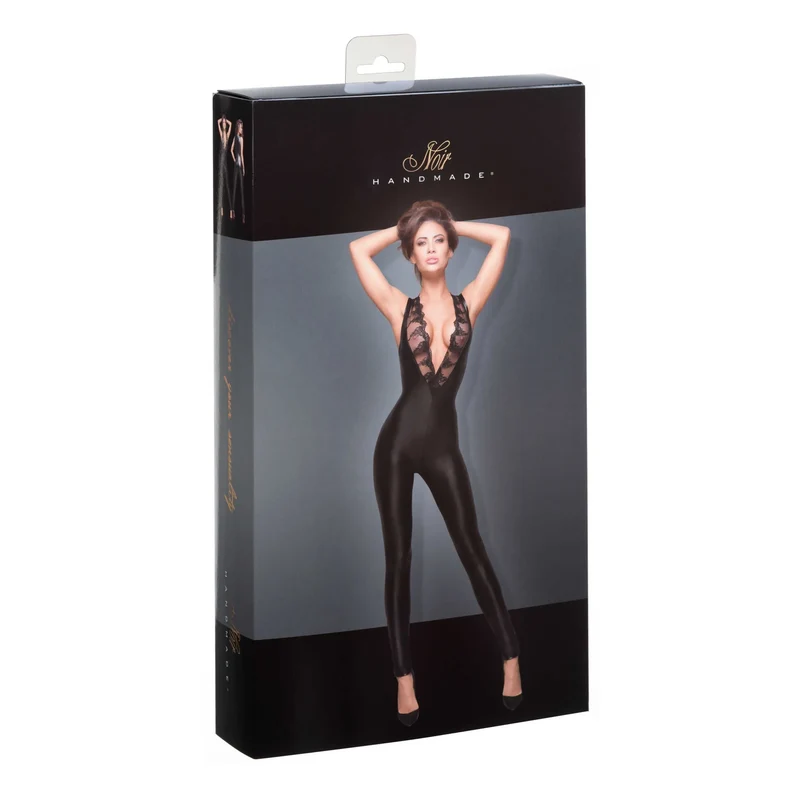 combinaison sans manches effet mouillé dentelle élastique fermetures éclair ajustable décolleté profond moulante sculptante élégante noire sexy audacieuse