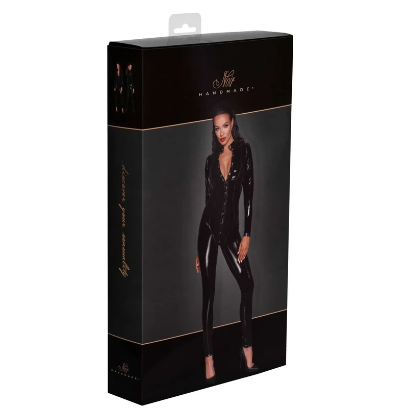 combinaison longue PVC boutonnée col montant coutures ajustées silhouette plantureuse noire glamour provocante soirée élégante boutonnage intégral six tailles