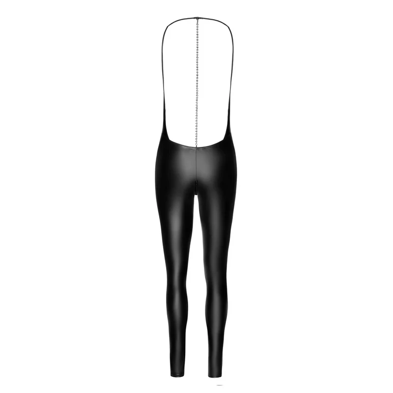 combinaison effet mouillé extensible dos ouvert chaînes strass scintillantes ajustée luxueuse confortable fermeture éclair noire cintrée sculptante