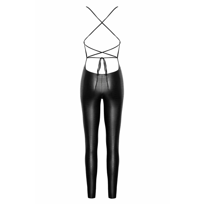 combinaison wetlook imprimé crocodile noir brillant moulant sexy fermeture éclair entrejambe laçage dos ajustable taille multiple confortable extensible