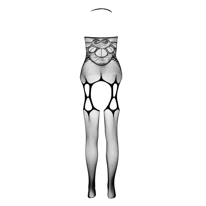 bodystocking sexy écologique noir résille ajourée nylon régénéré élasthanne extensible ajustable ouvert entrejambe tailleunique séduisant durable