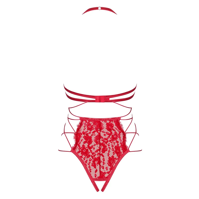Rediosa body dentelle ouvert rouge bretelles réglables élastique ajustement parfait transparent sensuel audacieux anneau métal fermeture multiple tailles disponibles
