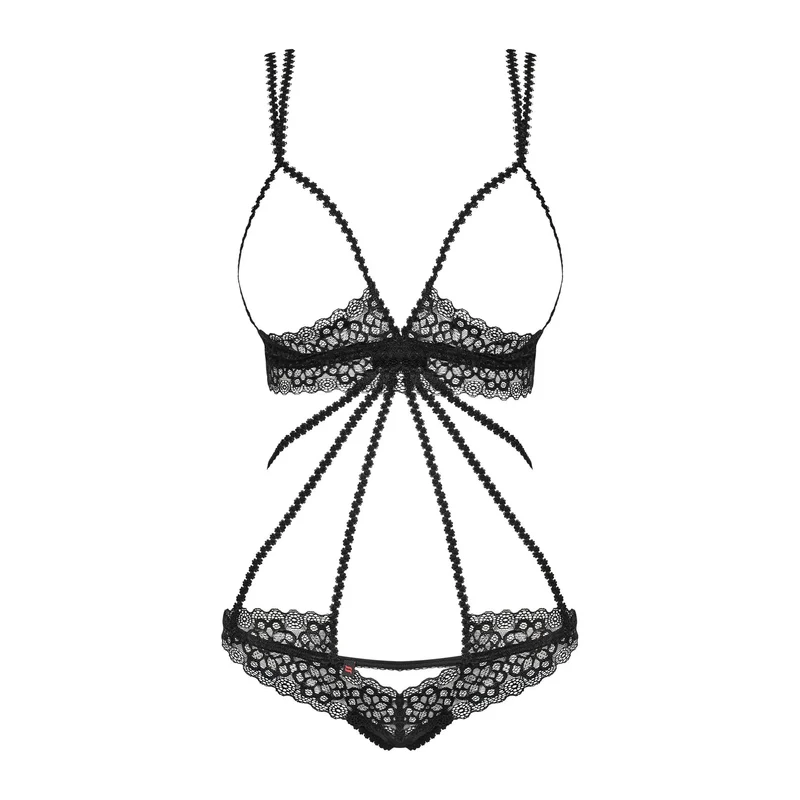 justaucorps dentelle noir sans armatures cache tétons ajustable élégant raffiné glamour cristaux argent bretelles réglables fermeture dos sangle doux extensible