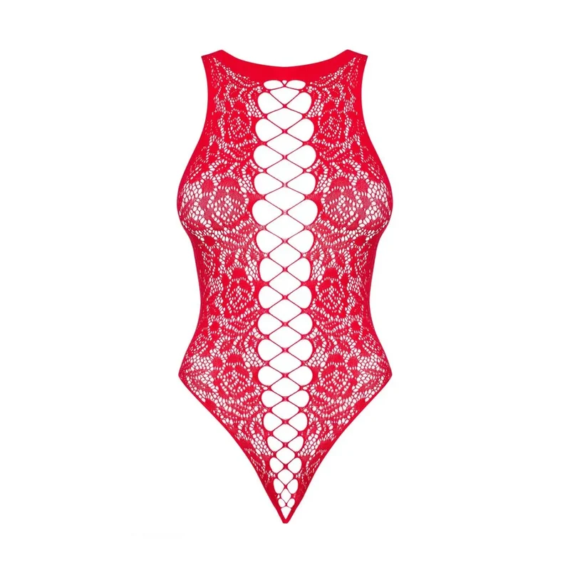 justaucorps rouge ouvert sexy dentelle féminine confortable élastique résistant douce laçage raffiné dos sublimant sensuel élégant