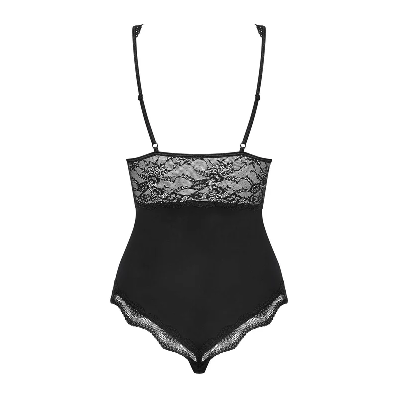 body noir dentelle chic bretelles réglables bijou perle beige bonnets armatures maintien extensible douceur polyamide élasthanne