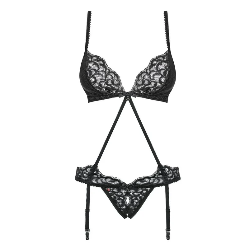 Laluna justaucorps noir sexy dentelle scintillante ajustable bretelles réglables découpes coquines entrejambe ouvert tissu doux élasthanne polyamide confort