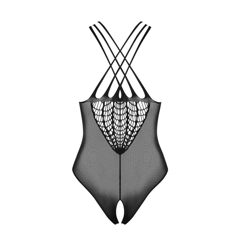 body noir ouvert design exceptionnel doux super élastique bretelles croisées élégant séduisant galbant amincissant soyeux confortable extensible