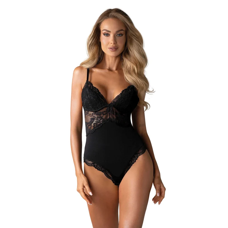 lingerie body noir dentelle élastique sexy confort bretelles ajustables douce extensible bonnets doublés rembourrés maintien sublimant silhouette élégante