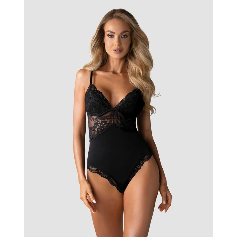 lingerie body noir dentelle élastique sexy confort bretelles ajustables douce extensible bonnets doublés rembourrés maintien sublimant silhouette élégante