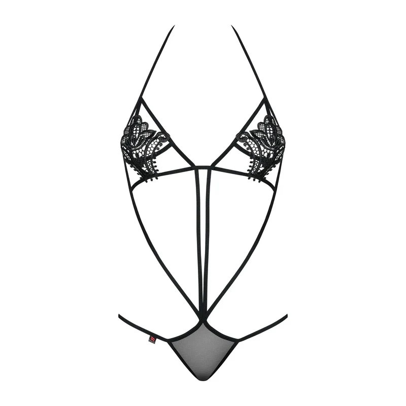 body sexy Obsessive noir broderie florale lanières fines délicates polyester élasthanne extensible sculptant ajusté maintien taille S M glamour séduisant