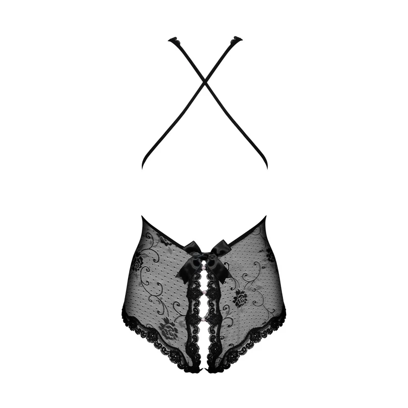 Fiorenta justaucorps noir floral dentelle ouvert sexy bretelles ajustables bonnets galbants poitrine taille coupe élastique sophistiquée