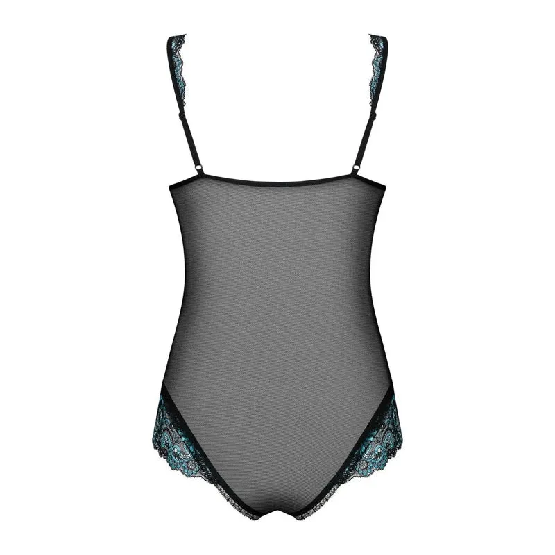 body dentelle turquoise transparent maille noire maintien parfait bonnets armatures soutien poitrine empiècements amincissant bretelles réglables