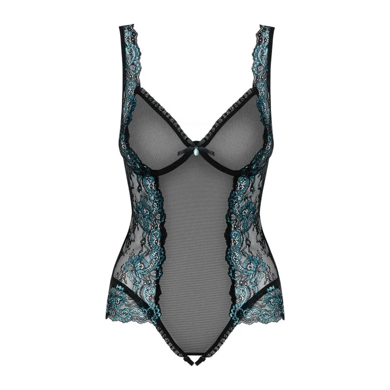 body dentelle turquoise transparent maille noire maintien parfait bonnets armatures soutien poitrine empiècements amincissant bretelles réglables