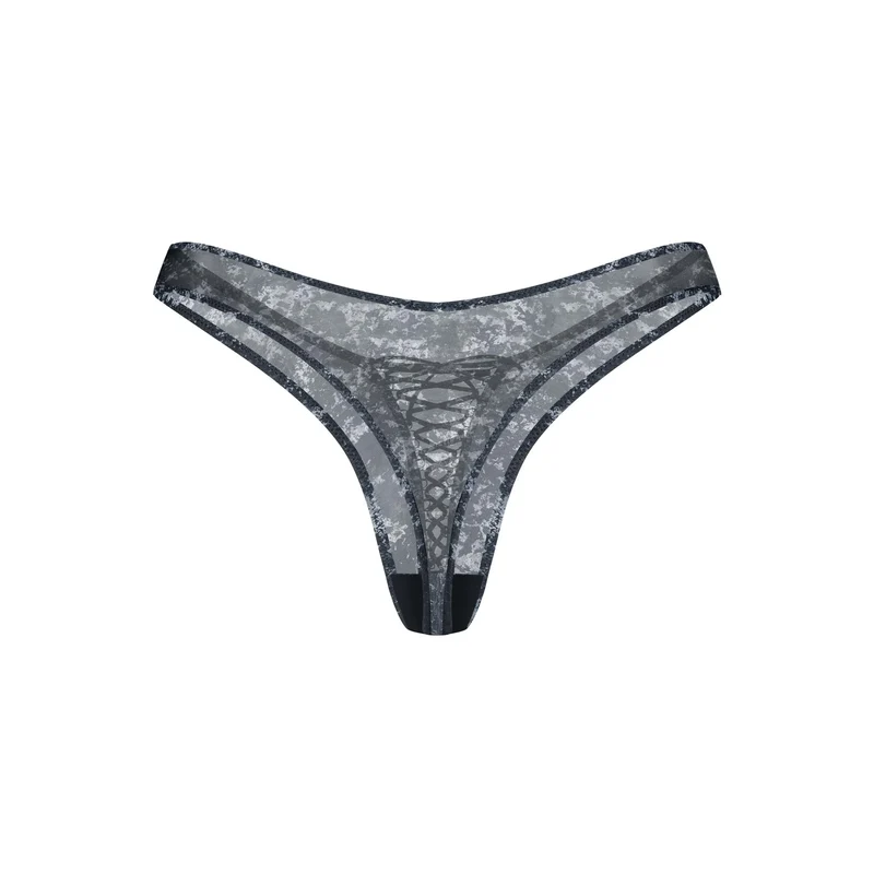 Corrosis string maille transparente cravate devant motif original détail décoratif sans nickel polyester élasthanne confortable élégant
