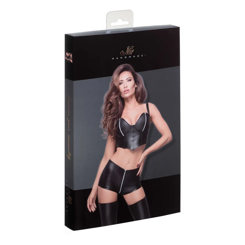 short taille haute similicuir brillant élastique moulant fermeture éclair argentée double sens noir sexy élégant confortable