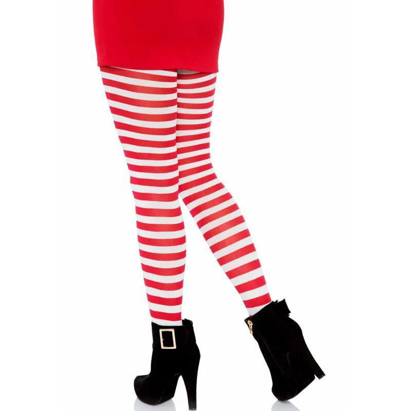 Bas rayés rouges blancs femme nylon polyester extensibles confortables résistants doux élégants tendance festifs ajustables silhouette raffinée