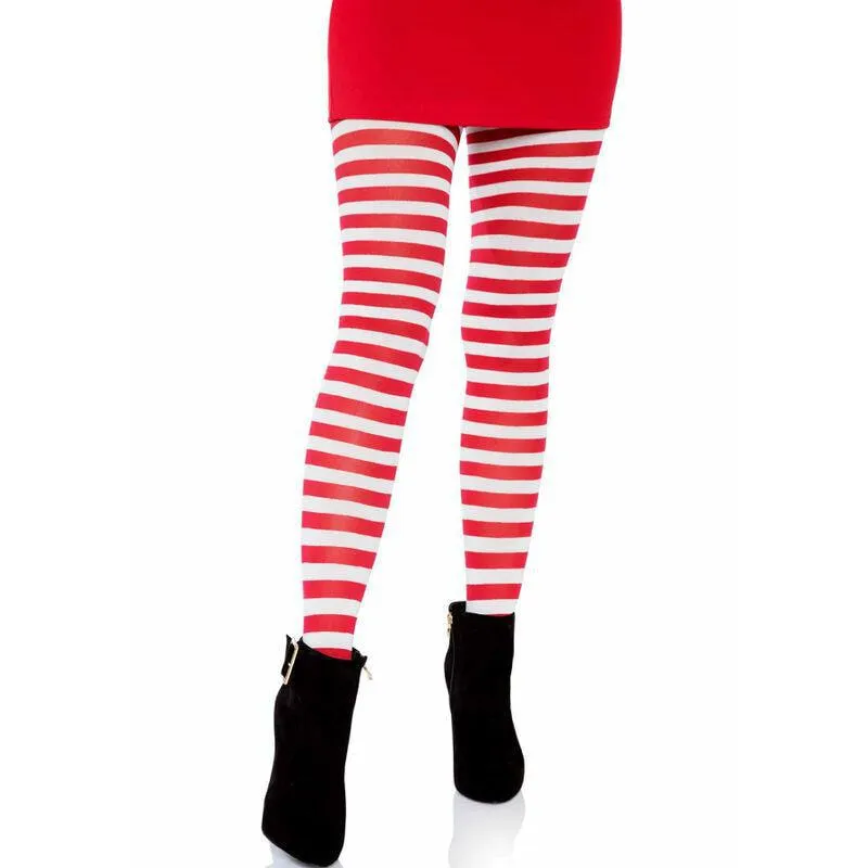 Bas rayés rouges blancs femme nylon polyester extensibles confortables résistants doux élégants tendance festifs ajustables silhouette raffinée