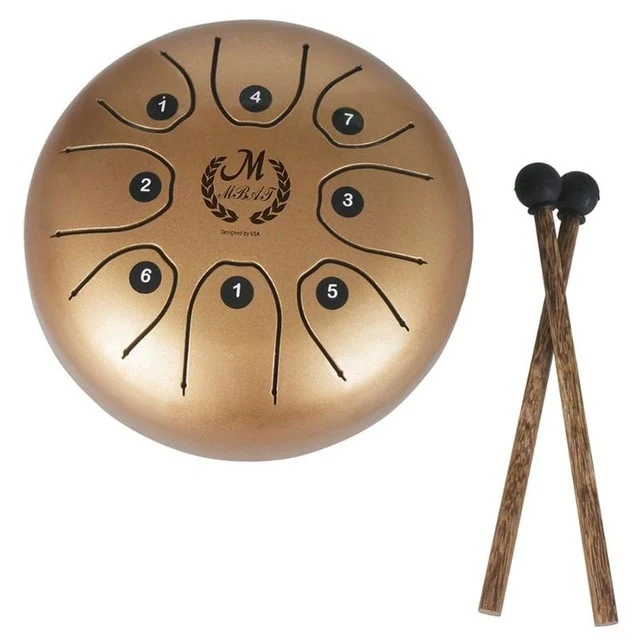 5.5 Inch Stainless Steel Tongue Drum Set Hand Pan Tank Hang Drum Percussion Instruments with Drumsticks Padded Bag