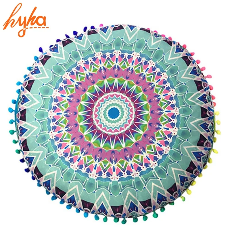 Hyha Hippie Mandala Rund Cushion Cover Pompom Bohemian Tassel Paisley Throw Pillow Cover Meditation Cushion Decorative Pillows
