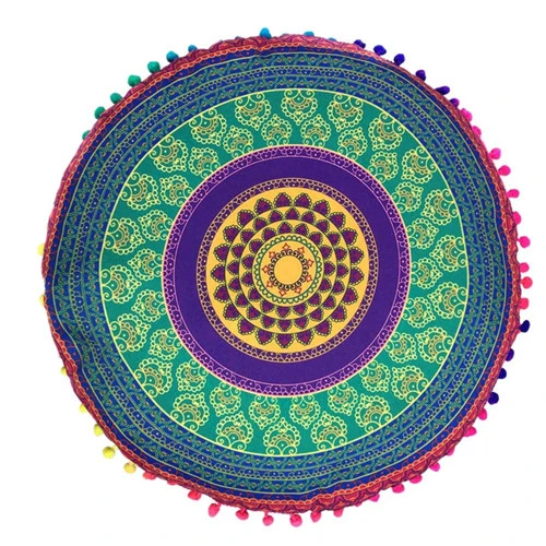Hyha Hippie Mandala Rund Cushion Cover Pompom Bohemian Tassel Paisley Throw Pillow Cover Meditation Cushion Decorative Pillows