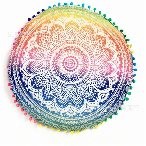 Hyha Hippie Mandala Rund Cushion Cover Pompom Bohemian Tassel Paisley Throw Pillow Cover Meditation Cushion Decorative Pillows