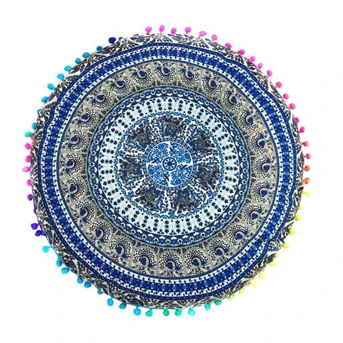 Hyha Hippie Mandala Rund Cushion Cover Pompom Bohemian Tassel Paisley Throw Pillow Cover Meditation Cushion Decorative Pillows