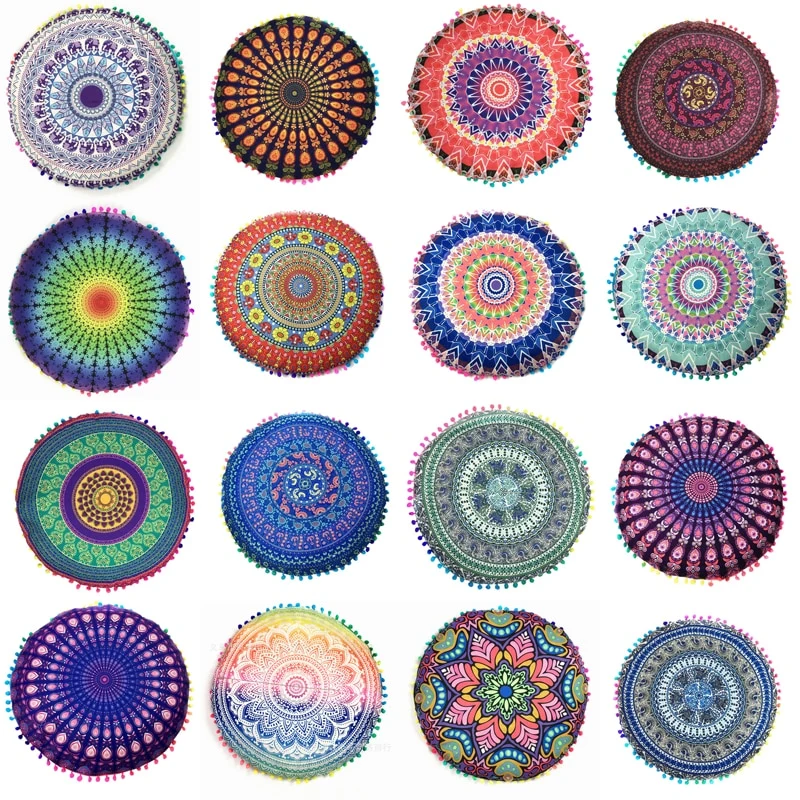 Homing Mandala Elephant Pattern Cushion Cover Yoga Bohemian Tassel Paisley Throw Cozy Pillow Cover Meditation Cushion Decorative