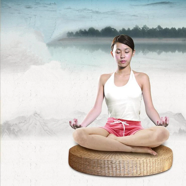 Hot Natural Straw Round Pouf Tatami Meditation Yoga Cushion - 5 Sizes 40/45/50/60/70cm