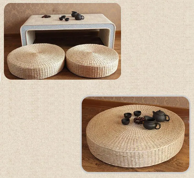 Hot Natural Straw Round Pouf Tatami Meditation Yoga Cushion - 5 Sizes 40/45/50/60/70cm