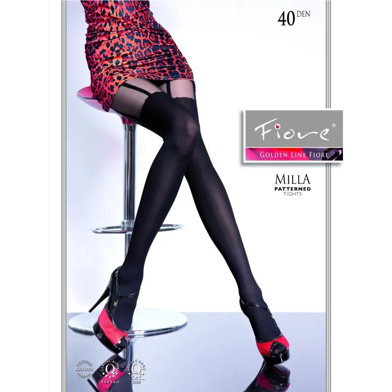 collants sexy motif imitation bas autofixant noir durable élasthanne 40DEN résistants extensibles confortables sophistiqués glamour féminins tailles T2 T3 T4