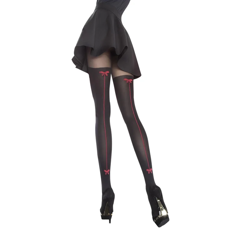 Canella Collants 40denier Noir noeuds rouges arrière bas autocollants confort durable haute qualité élasticité résistance tailles T2 T3 T4 T5