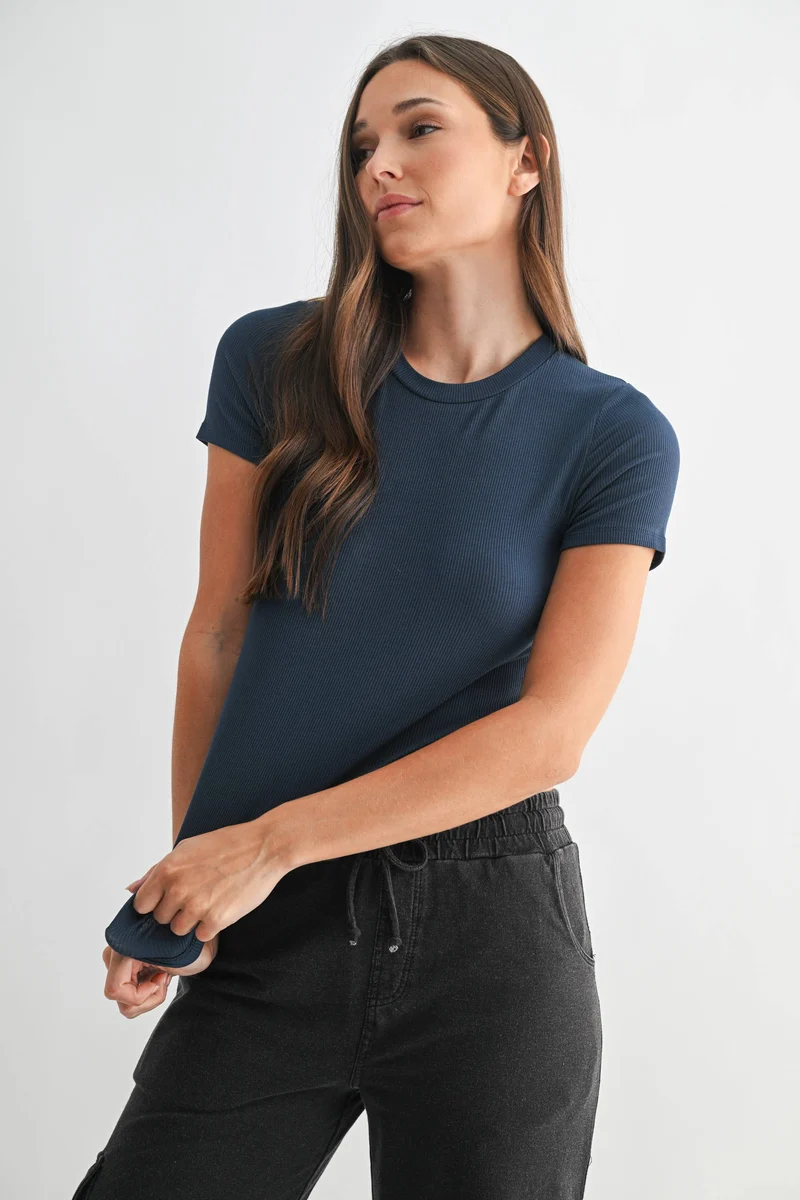 Essential Short-Sleeved Micro-Ribbed Athleisure Top
