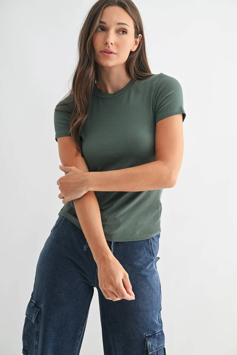 Essential Short-Sleeved Micro-Ribbed Athleisure Top
