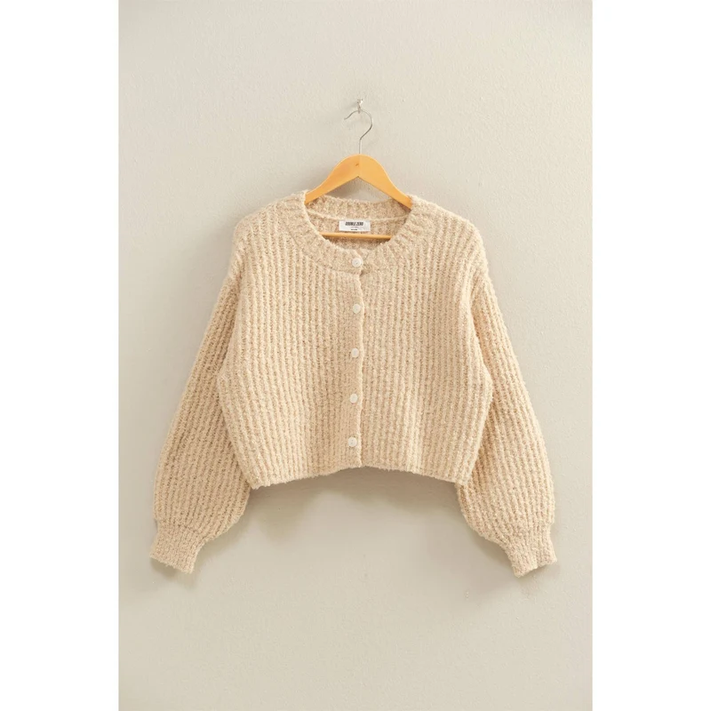 Fluffy Knit Button-Up Cardigan Sweater