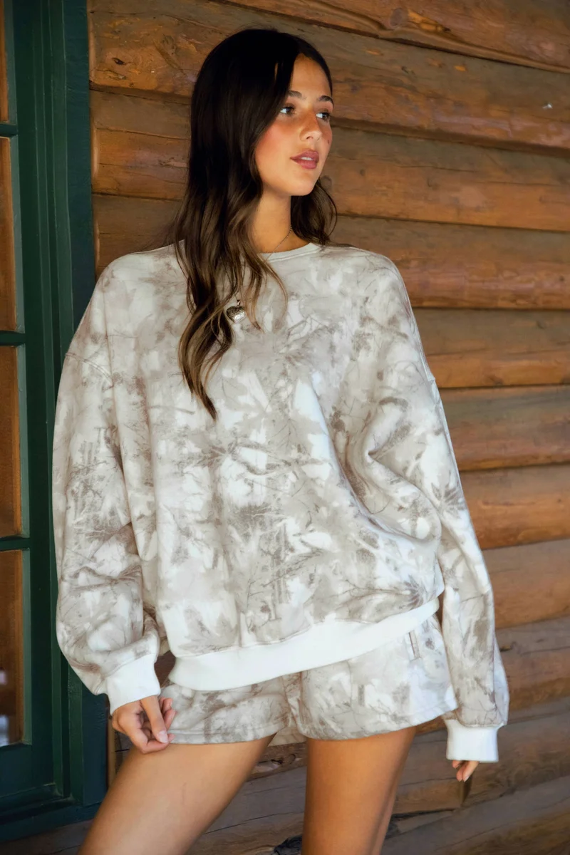 Light Woodland Camo Fleece Crew Neck Sweatshirt