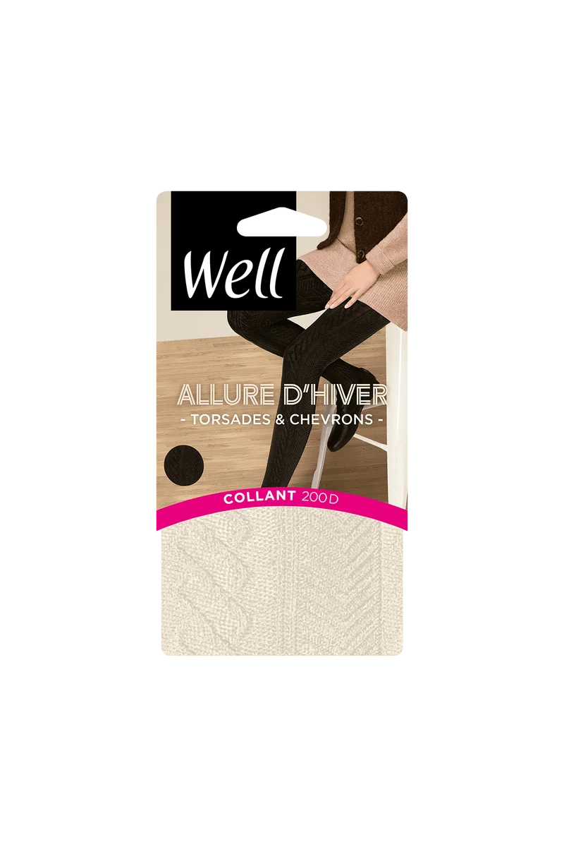 Collant Torsades et Chevrons 200D Allure d'Hiver - Vanille