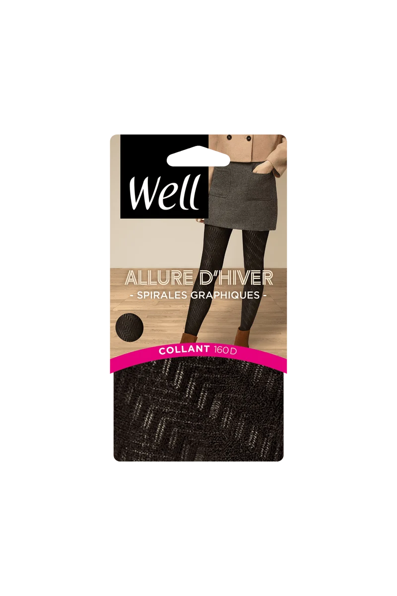 Collant Spirales Graphiques 160D Allure d'Hiver - Noir ébène