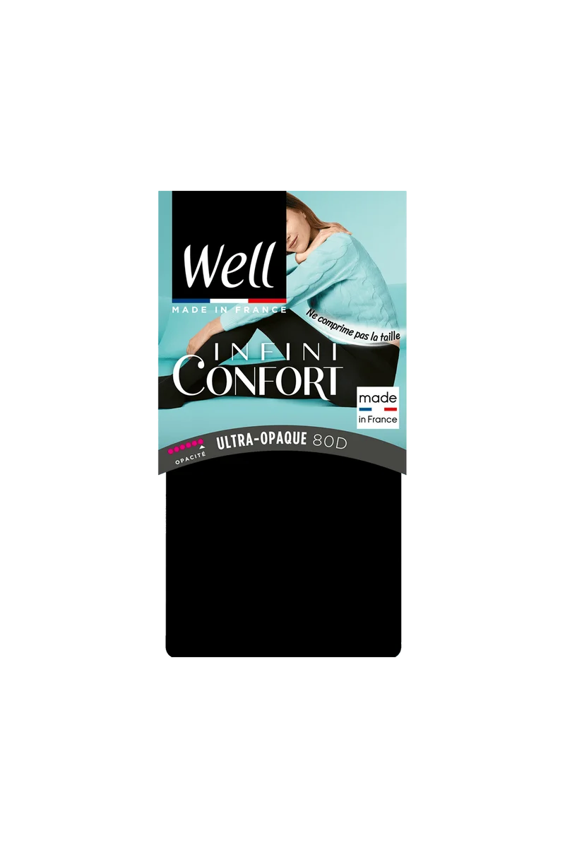 Collant Ultra-Opaque 80D Well Infini Confort - Noir