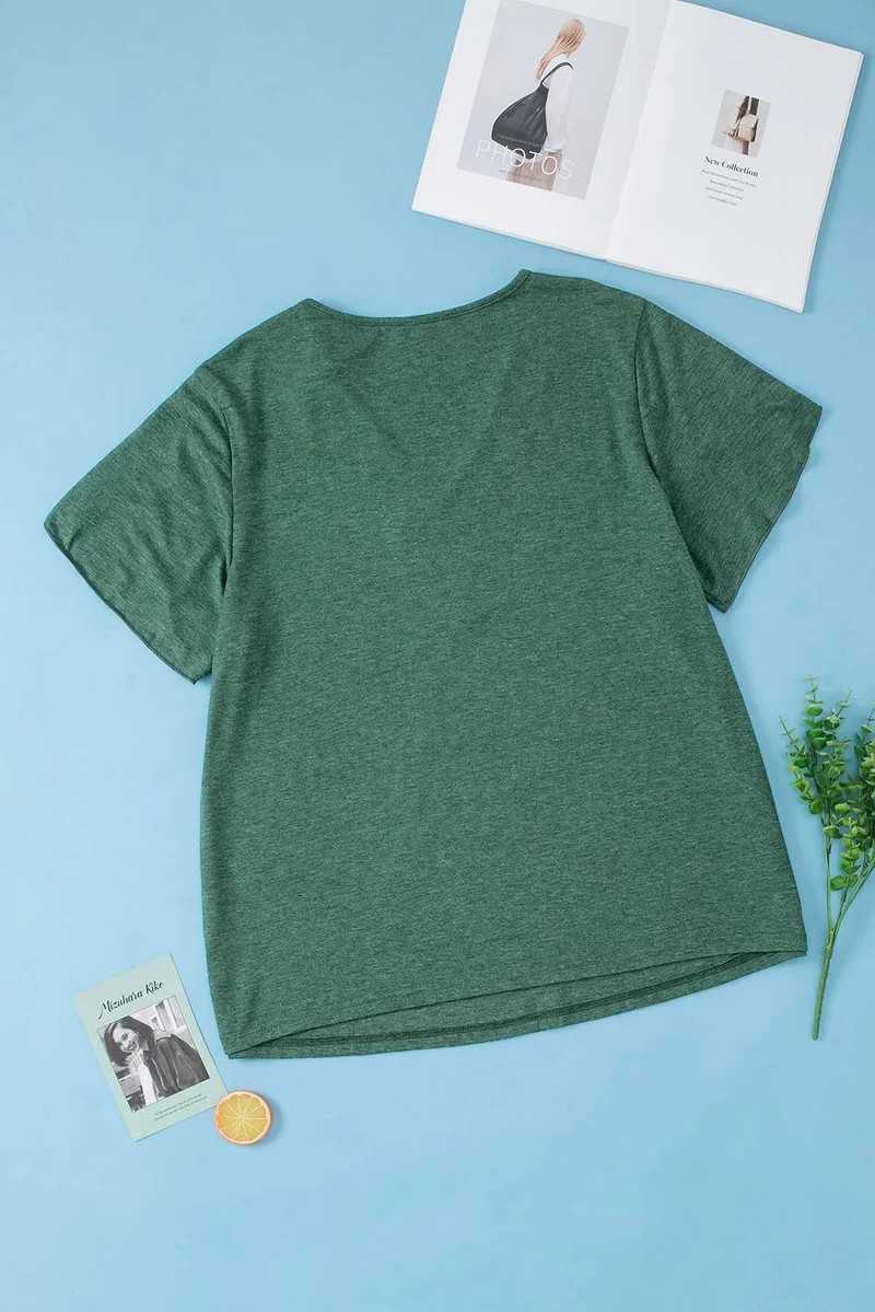 Embroidery V Neck Draped Sleeve Plus Size Blouse