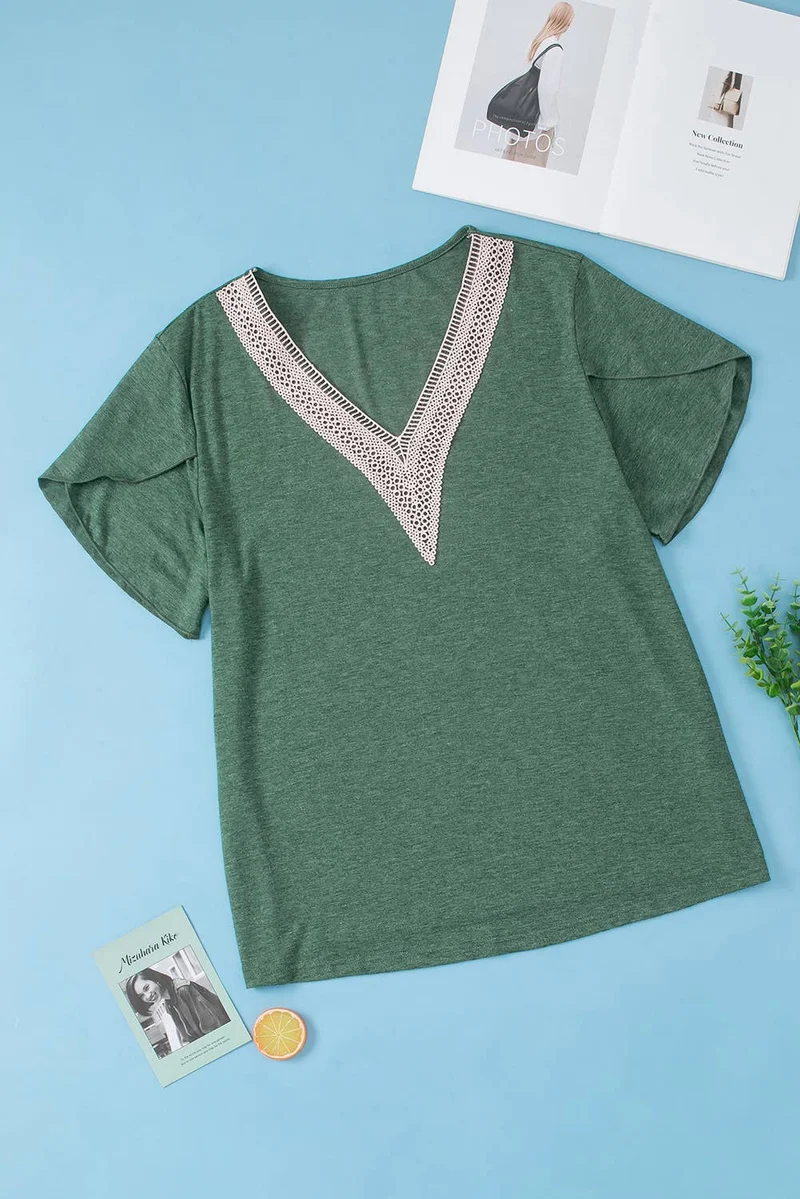 Embroidery V Neck Draped Sleeve Plus Size Blouse