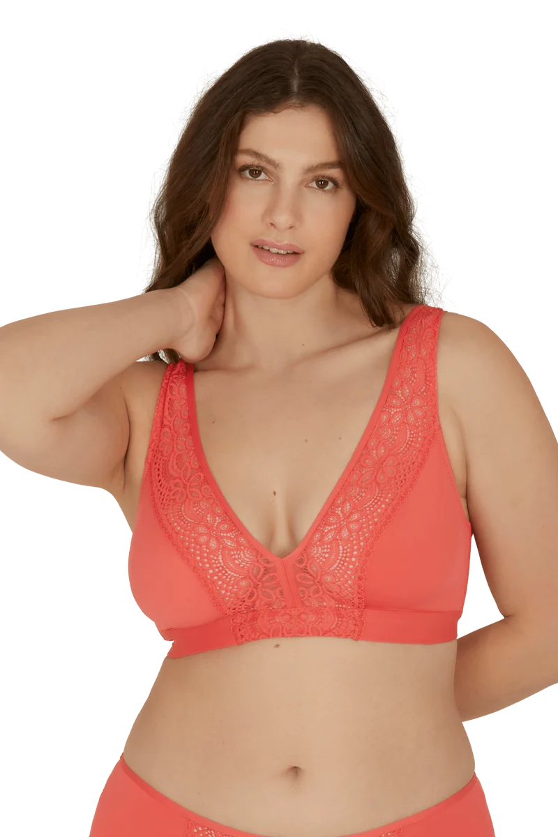 Soutien-gorge foulard sans armatures en dentelle et en microfibre L'irrésistible - Corail