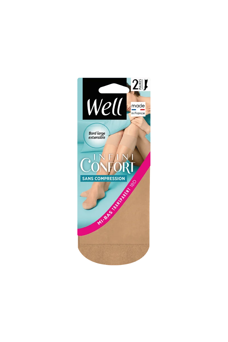 Lot de 2 paires de Mi-bas Transparent Sans Compression 18D Well Infini Confort - Miel