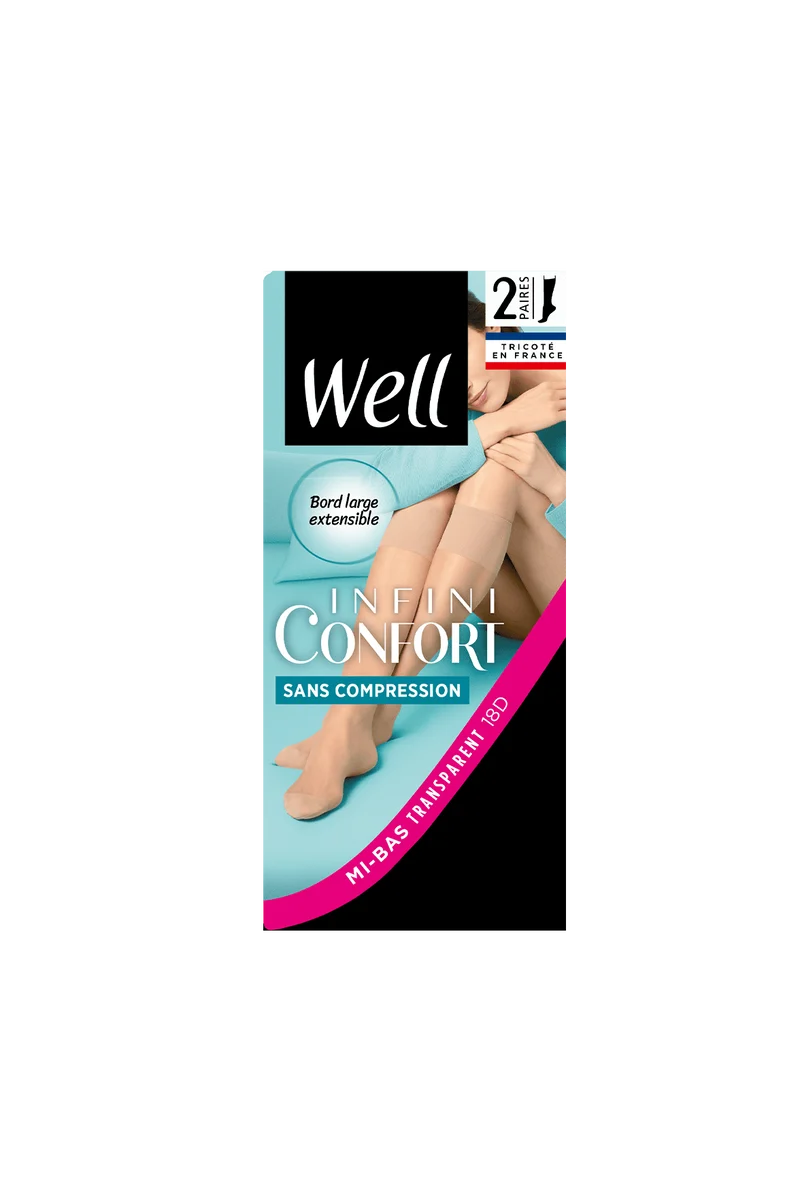 Lot de 2 paires de Mi-bas Transparent Sans Compression 18D Well Infini Confort - Noir