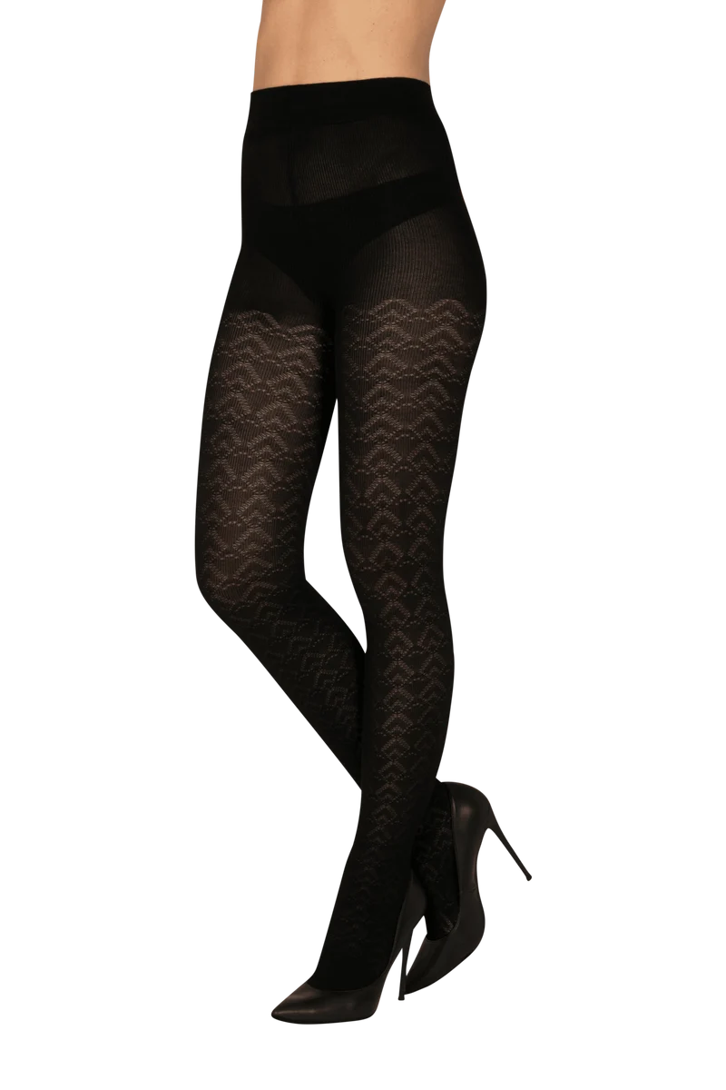 Collant Opaque 160D Losanges Ajourés Allure d'Hiver - Noir ébène