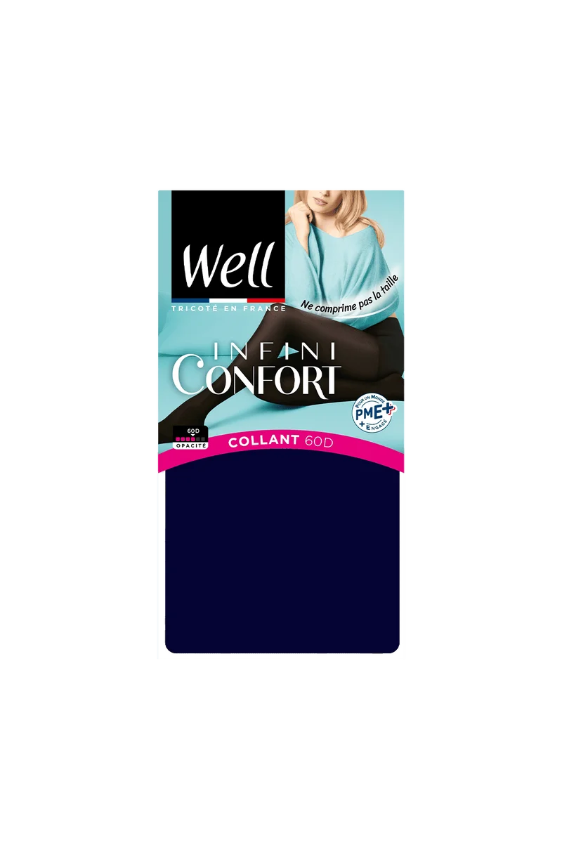 Collant Opaque 60D Well Infini Confort - Bleu de minuit