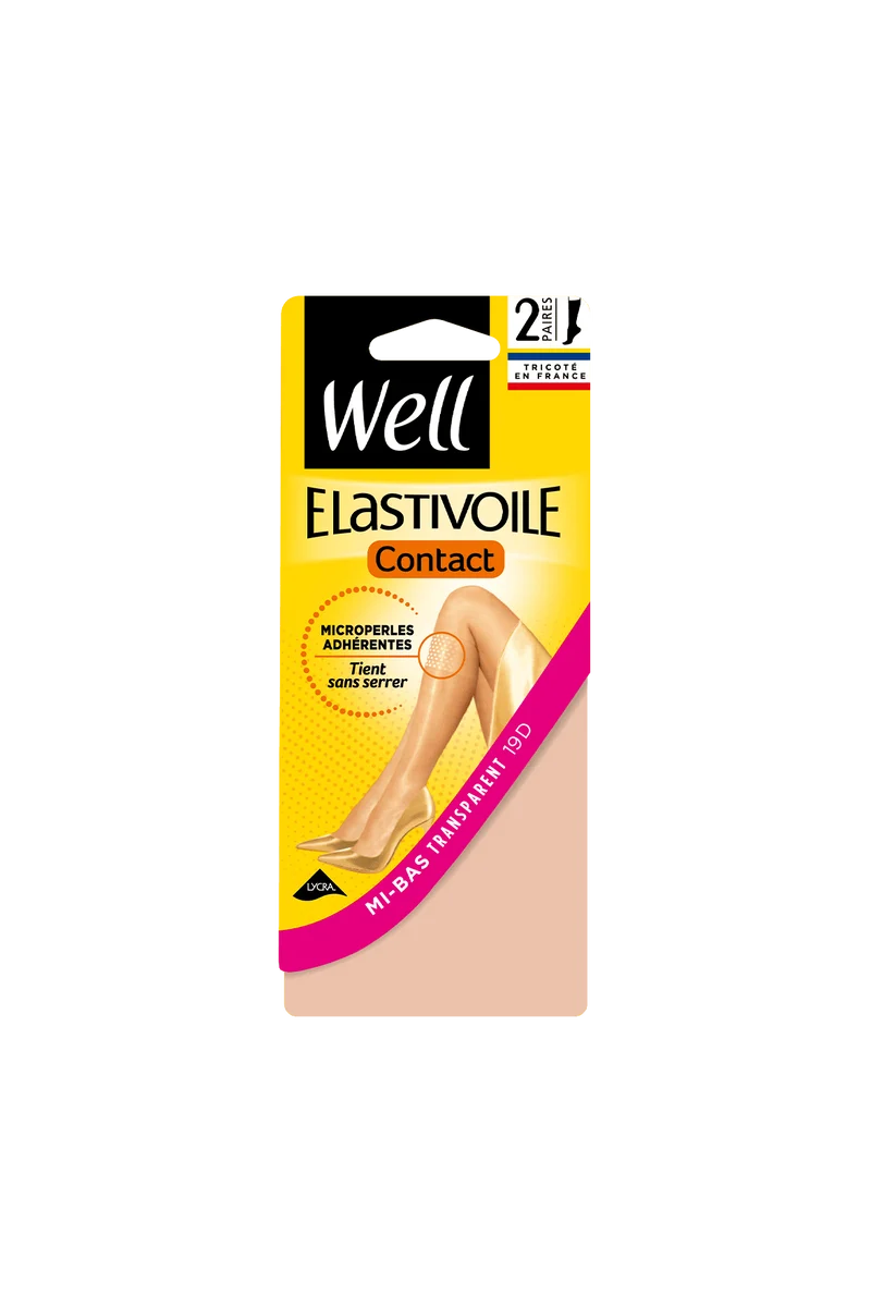 Lot de 2 paires de Mi-bas Transparent 19D Elastivoile Contact - Beige miel